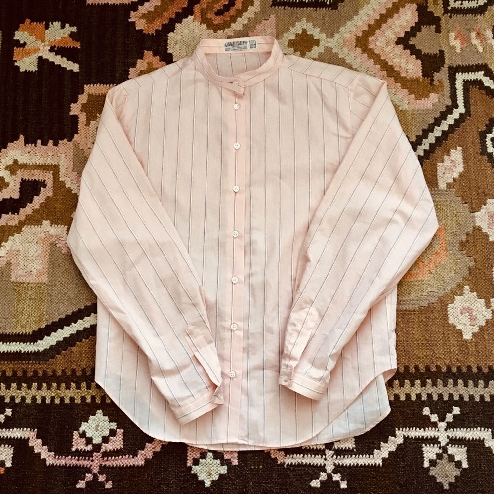 Pink Vintage Jaeger Striped Collarless Shirt